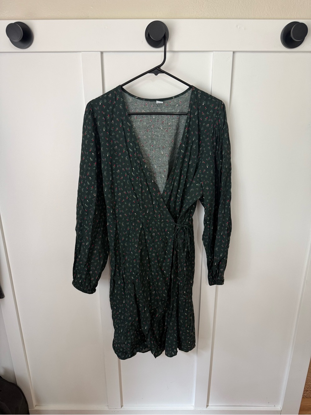 Old Navy Dark Green Floral Wrap Mini Dress